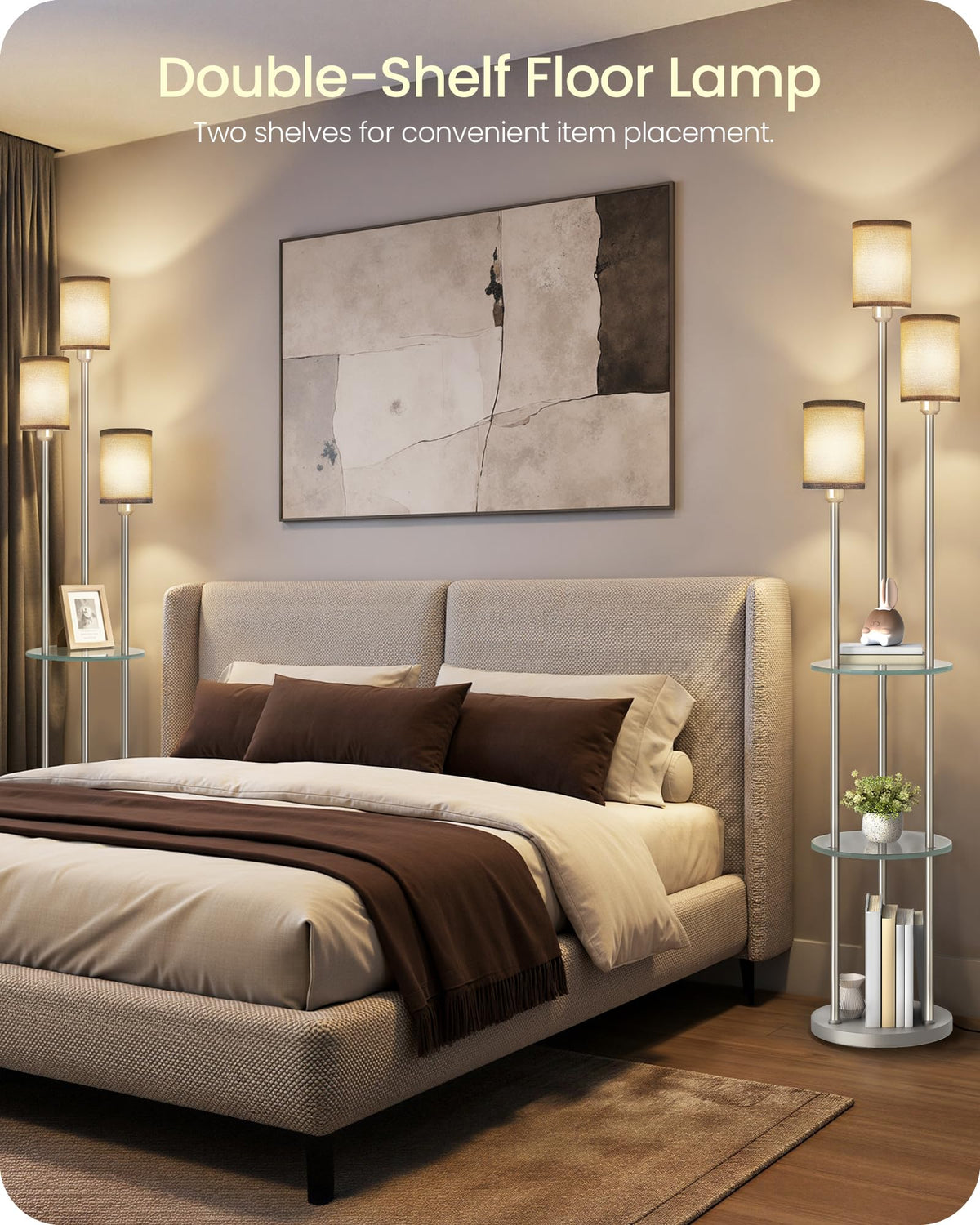 70.9" Floor Lamp with Shelves (Silver + Gray)