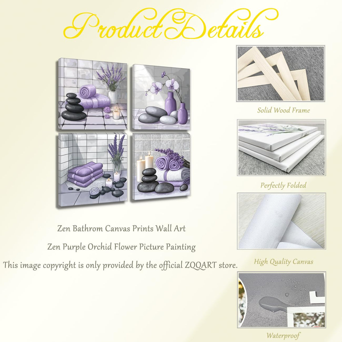 Zen Wall Art for Bathroom Decor Zen Stone & Orchid Still Life Pictures Bath Canvas Prints Zen Meditation Room Spa Wall Decor (20.00" x 20.00" x 4 / Purple)