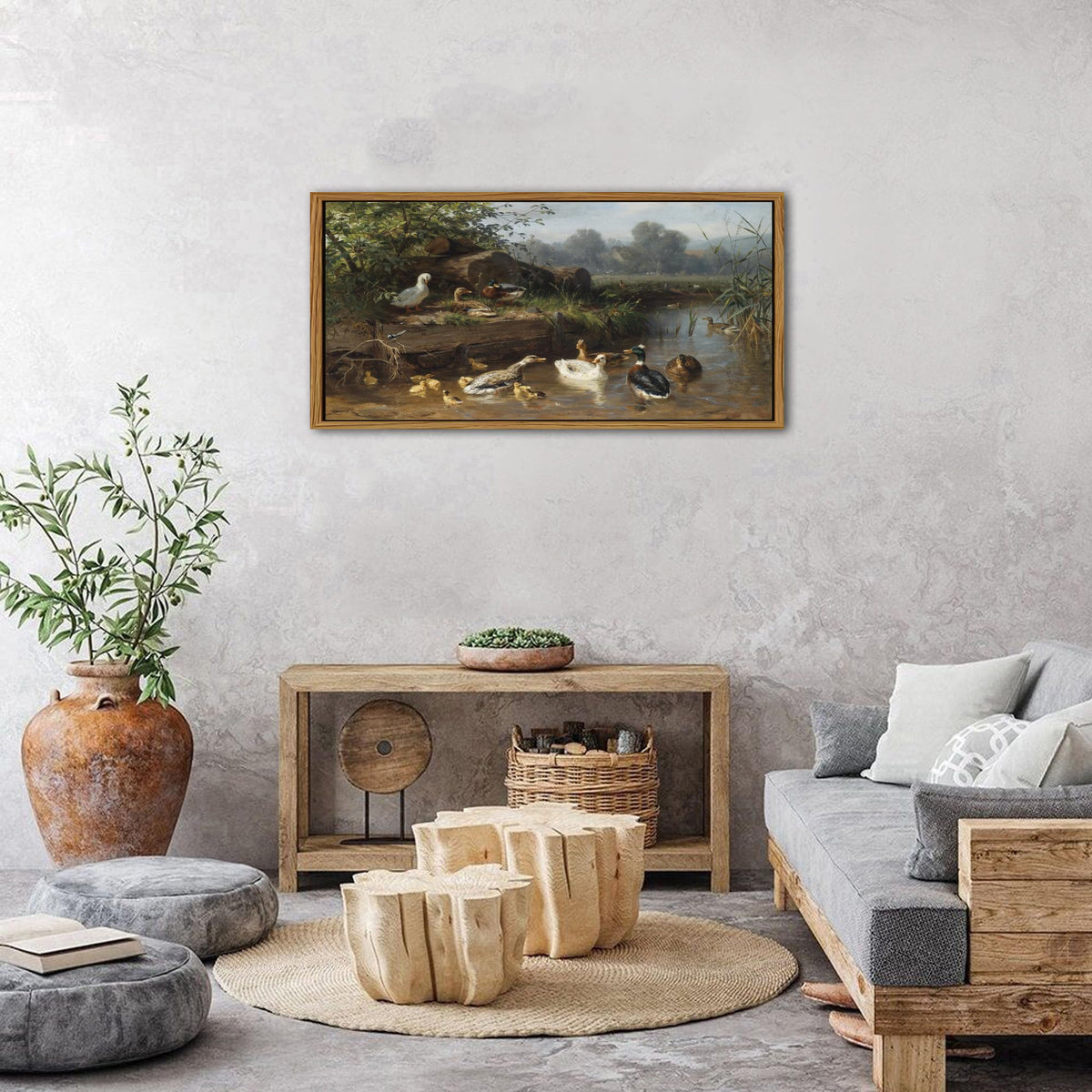 Vintage Farmhouse Wall Art Country Pond Landscape Mallard Duck Framed Wall Decor for Living Room Bedroom Rustic Animal Canvas Picture Cottagecore Nature Wildlife Poster Artwork Home Decorations 20x40 (20"L x 40"W / Duck)