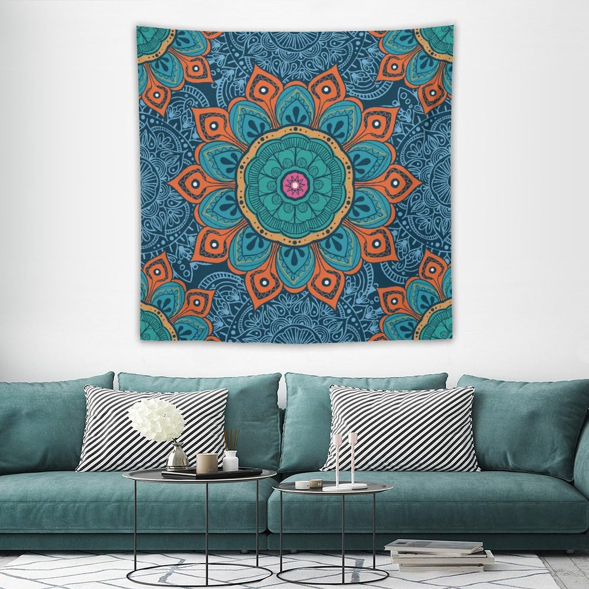 Abstract Mandala Tapestry Wall Hanging Indian Hippie Bohemian Art Floral Texture Pattern Tapestries Home Decor for Living Room Bedroom Kitchen Dorm 60"x60" (60"L x 60"W / Mandala-13)