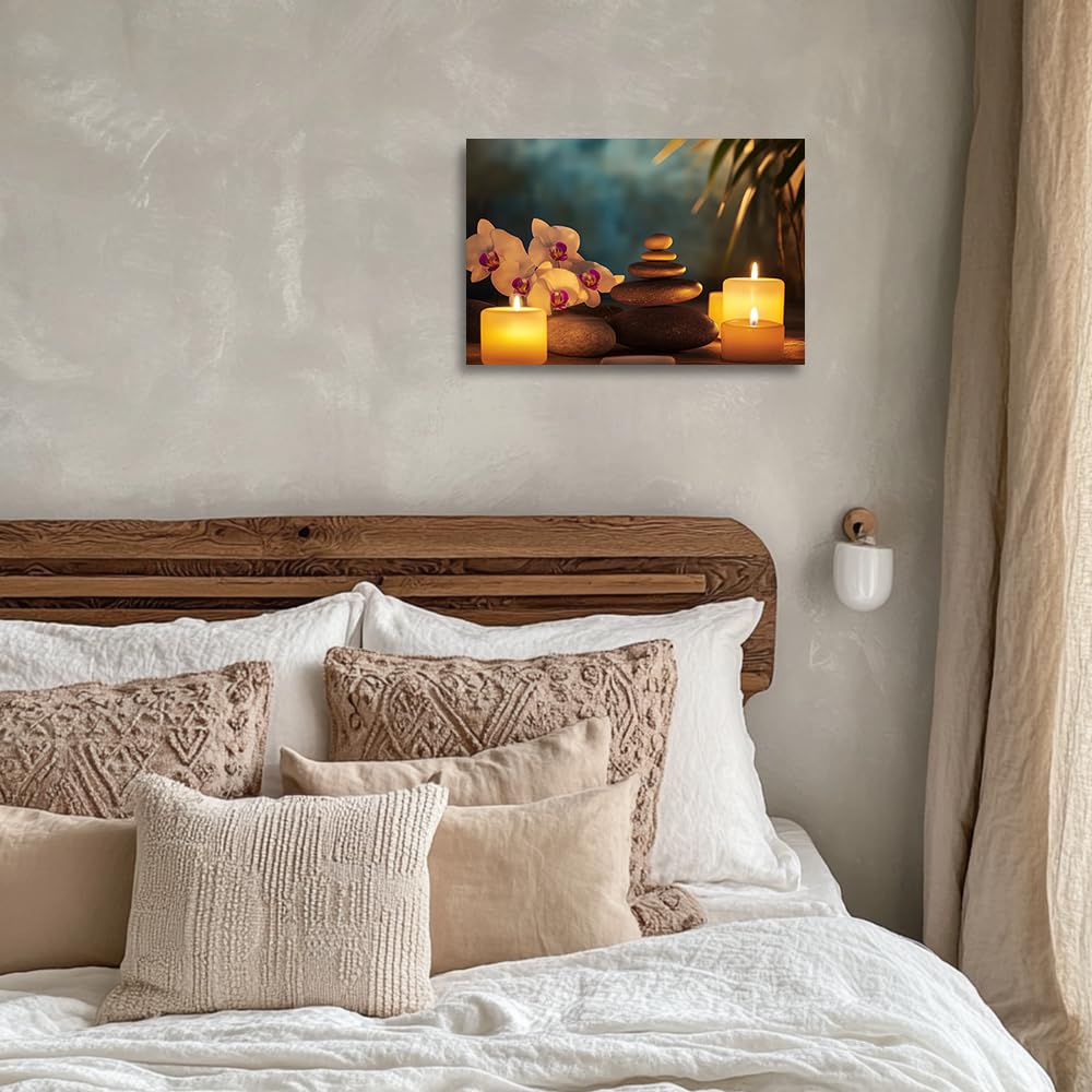 YMXHUANSH SPA Wall Art Decor Candles Canvas Print Orchids & Stones Zen Bathroom Artwork for Yoga Room Bedroom Massage Studio 16x24inch (Orange / 16"x24")