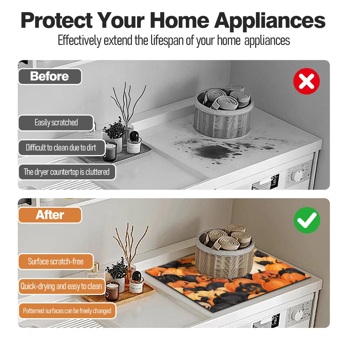 Dryer Top Protector Mat (Halloween ghosts)