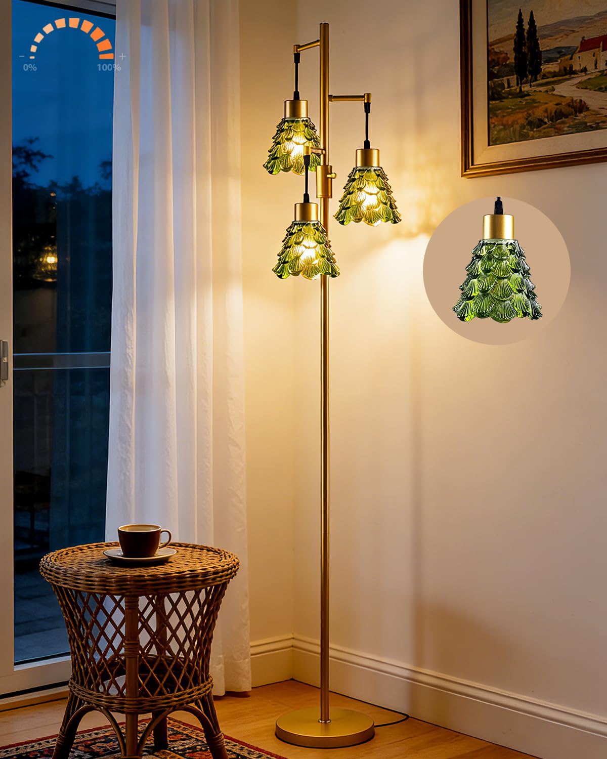 Glass Floor Lamp 3 (3 Green Horn-Gold)