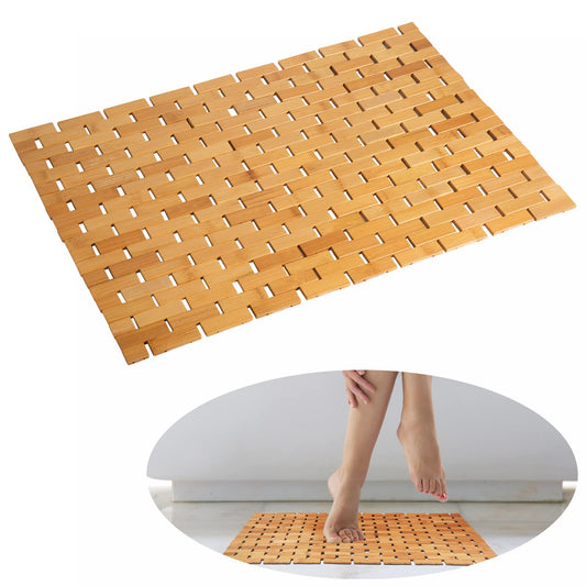Rayon derived from Bamboo Bath Mat Bathroom Rugs Floor Wood Shower Bathtub Waterproof Non Slip Accessories 16x24 Inch Easy to Clean (Natural / 16x24 Inch-1 pc)