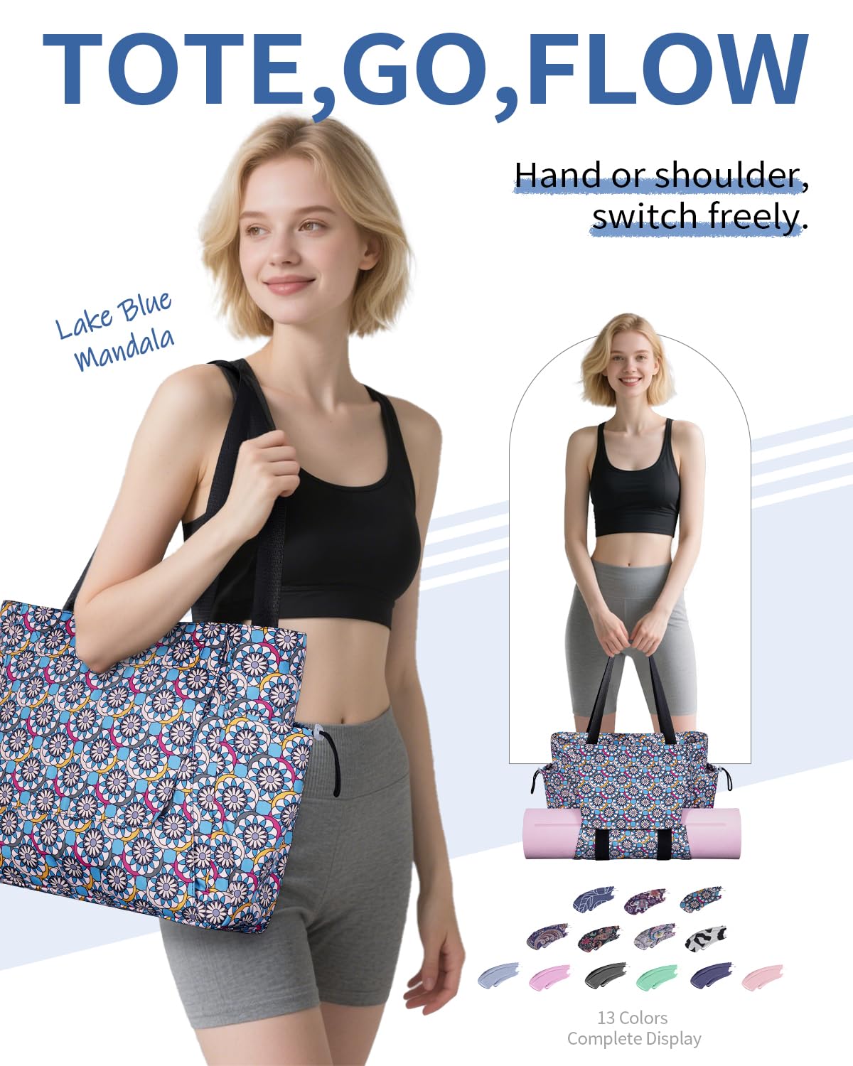Yoga Mat Bag Waterproof Tote Gym Bag Mat Carrier W (Lake Blue Mandala)