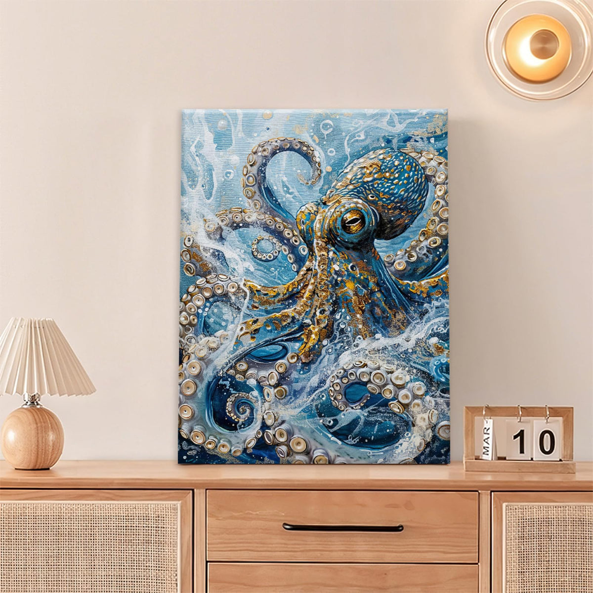Octopus Wall Art Nautical Ocean Wall Decor Abstract Pictures Painting Canvas Prints Framed Home Artwork for Bathroom Bedroom Office 16"x24" (Blue Octopus / 24"L x 16"W)