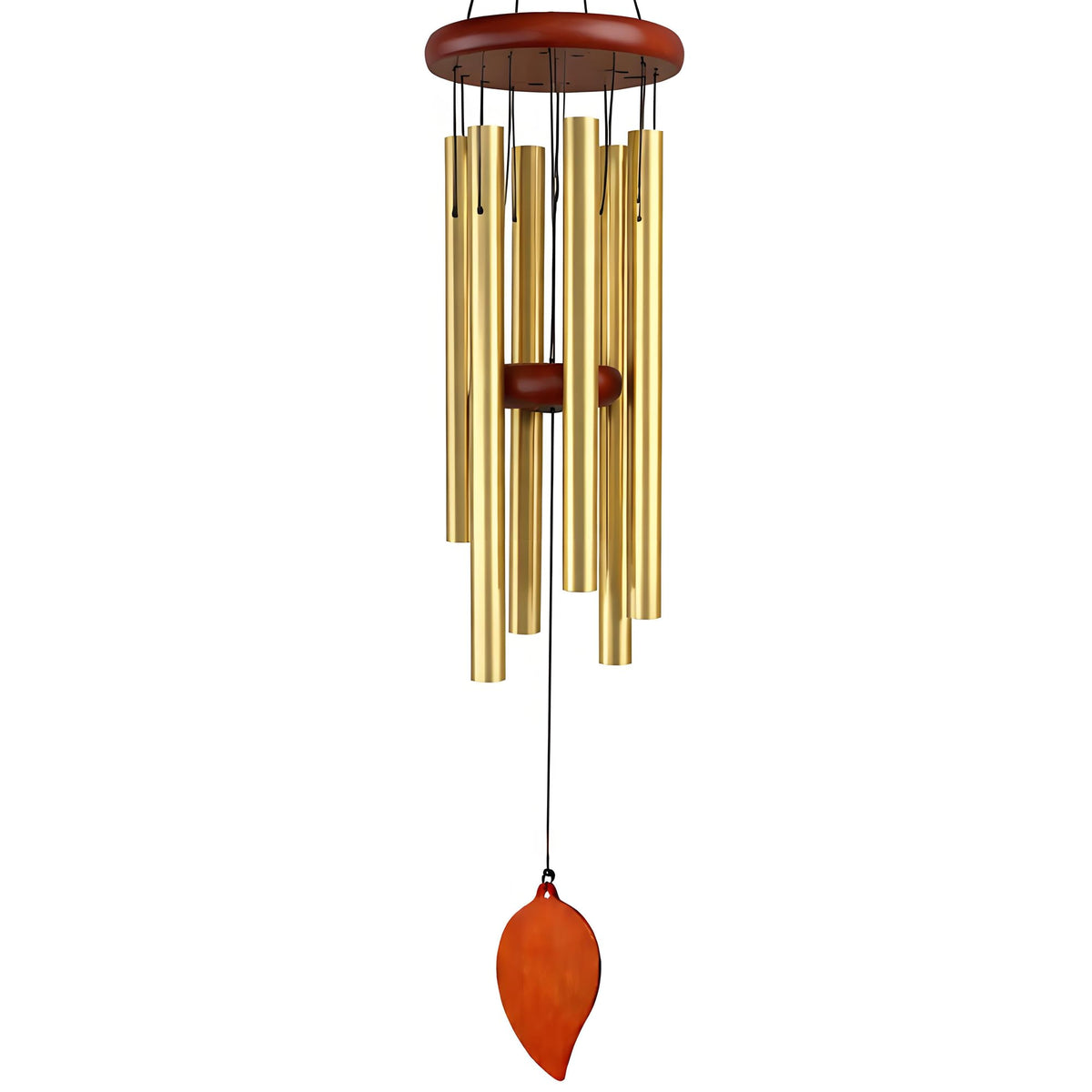 32” Large Golden Aluminum Wind Chimes with Brown Wooden Cap for Outside (Golden Aluminum Wind Chimes With Brown Wooden Cap)