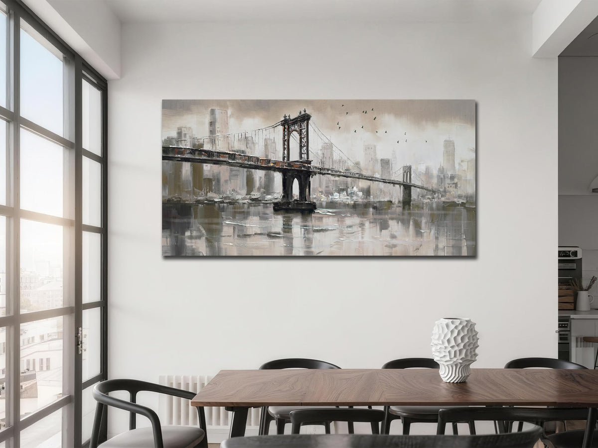 Vintage Brooklyn Bridge Canvas Wall Art Decor (Brown CityScapes / 40"L x 20"W)