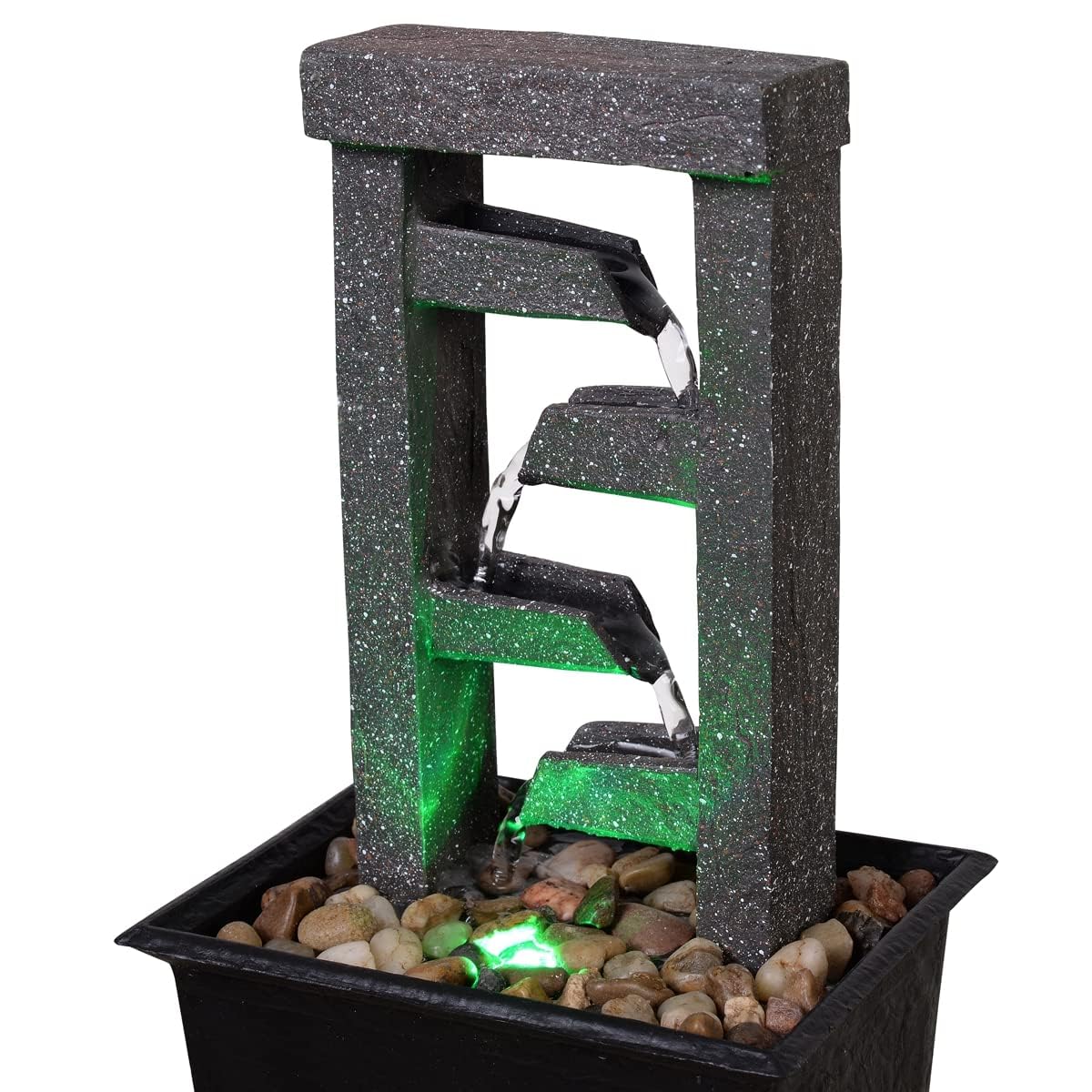 10" 4 Tier Tabletop Waterfall Fountain with Natural River Rocks (Cascading Ladder)
