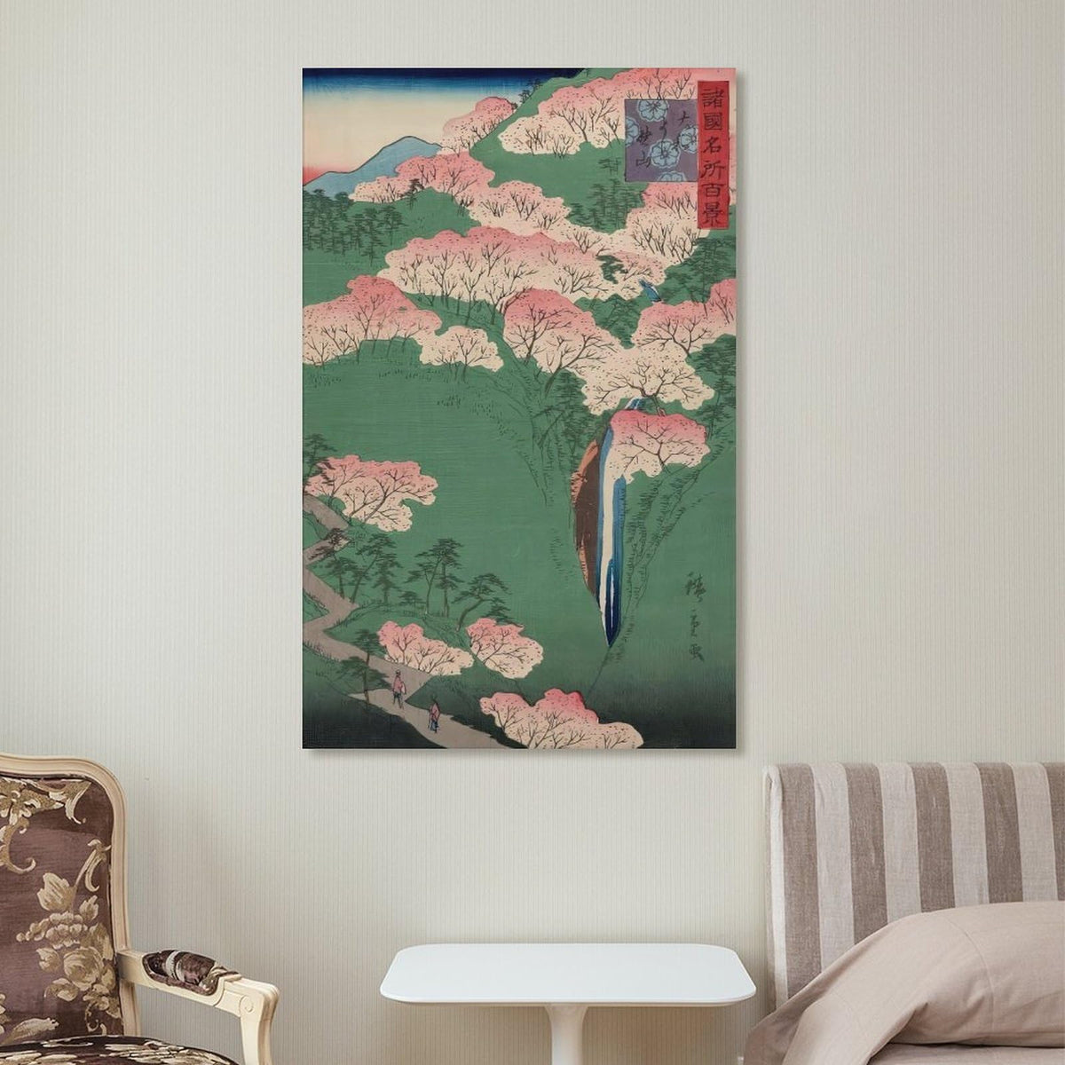 Utagawa Hiroshige Yamato Yoshinoyama Canvas Printing Wall Art Prints Japanese Ukiyoe Cherry Blossom Mountain Waterfall Landscape Posters Zen Japandi Living Room Bedroom Wall Decor 16x24inch (style-10 / 24"L x 16"W)