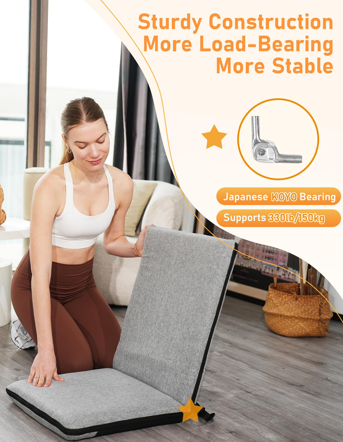 Adjustable Floor Chair with Back Support Foldable Meditation Chair (Dark Grey)
