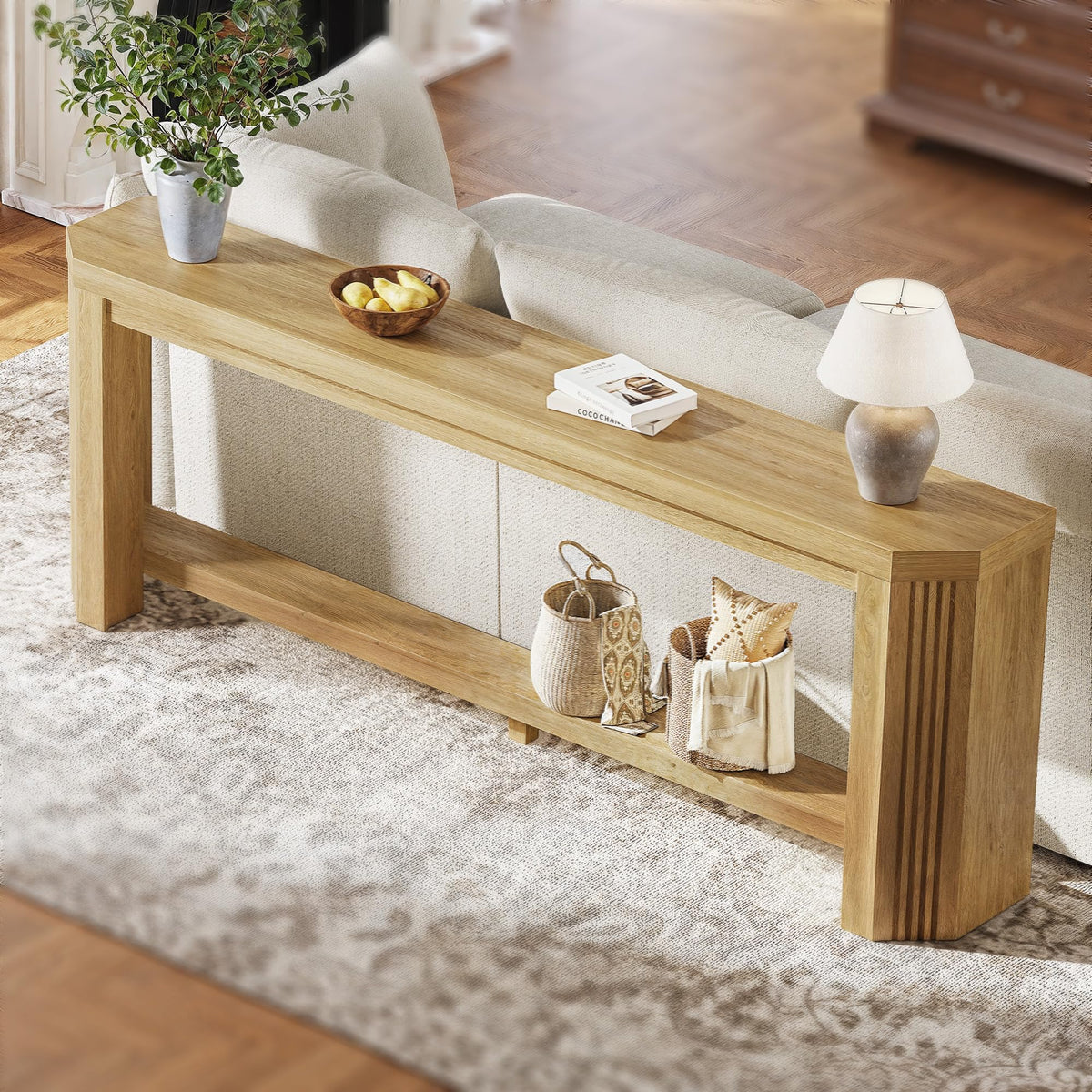 70" Console Table for Entryway (Natural Oak)
