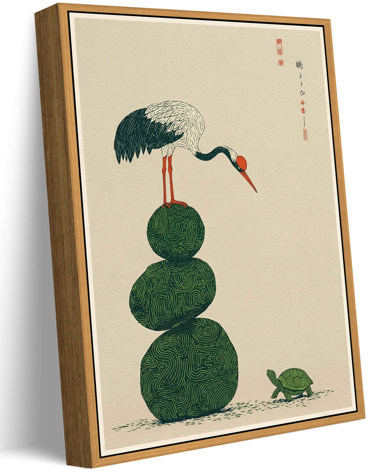 Floating Framed Crane And Turtle Canvas Wall Art (Crane and Turtle / 24L"x16W")