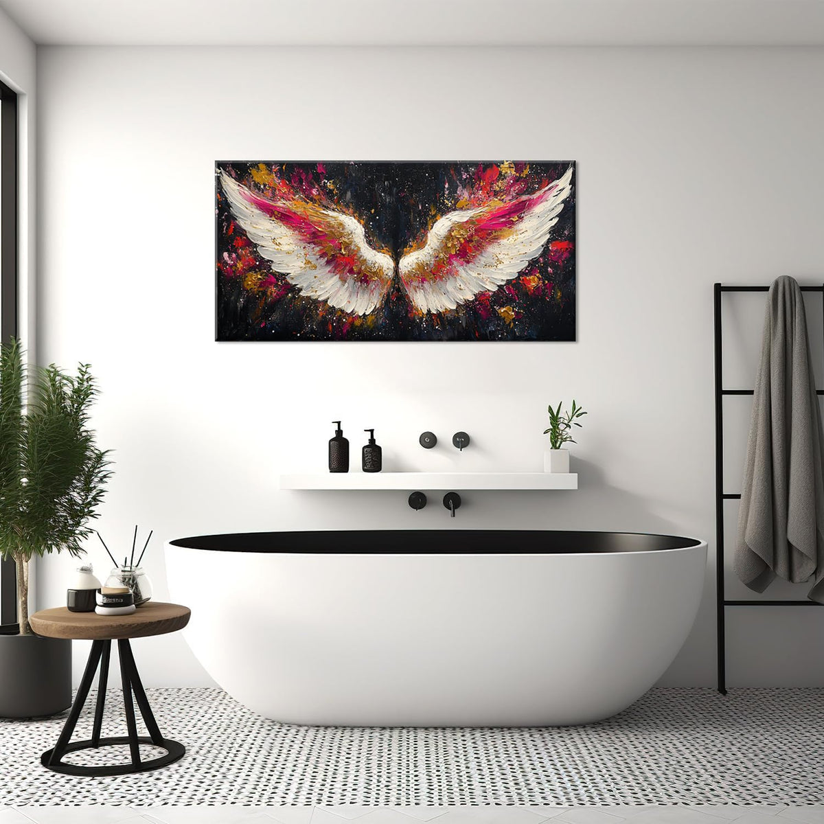 Multicolor Angel Wings Wall Art for Living Room Office Divine Inspiration Splatter Paint Art Painting Prints Contemporary Canvas Artwork Dining Bedroom Decor (Contemporary / White Gold Red Angel Wings Wall Art / 40"L x 20"W)