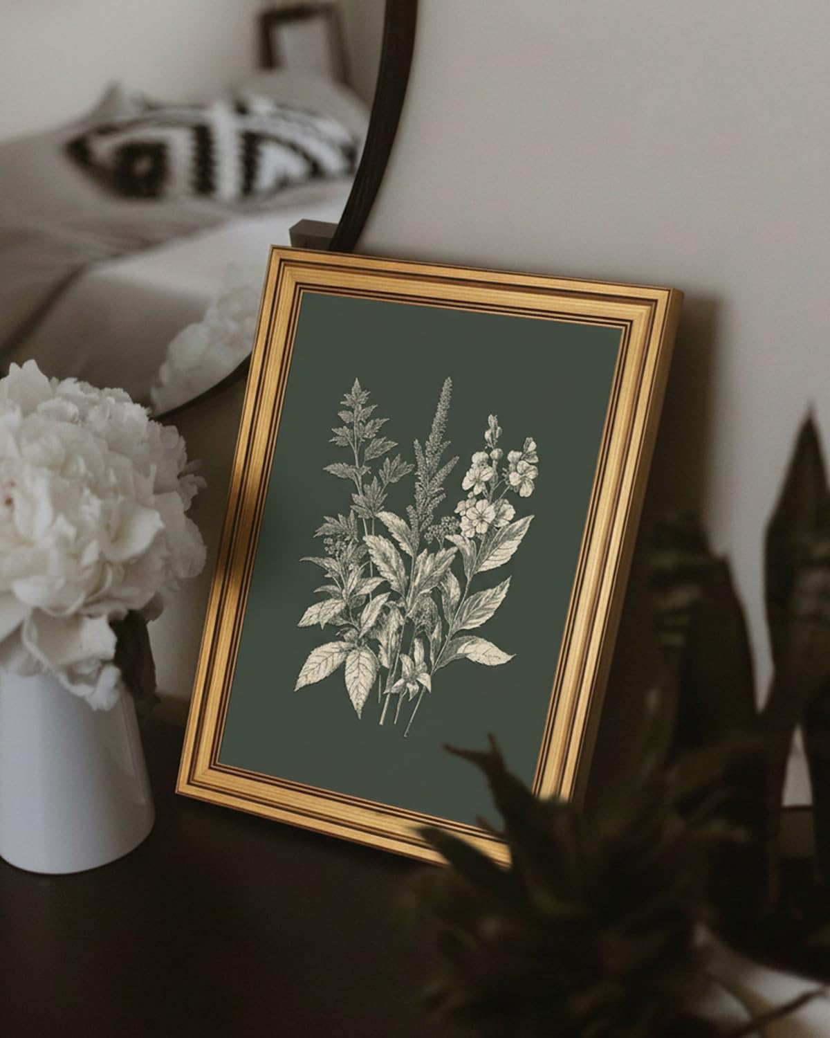 3D Textured Gold Framed Wall Art (Minimalist Botanical / 16"L x 12"W)