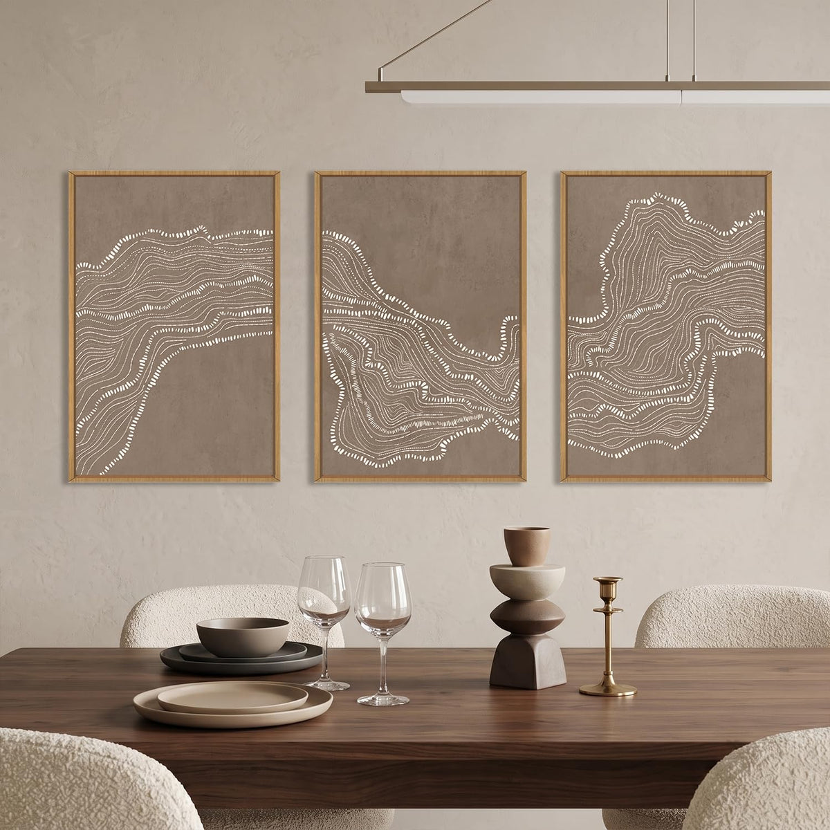 Abstract Neutral Wave Line Framed Canvas Wall Art Set (Abstract Line Wall Art / 16"L x 24"W)