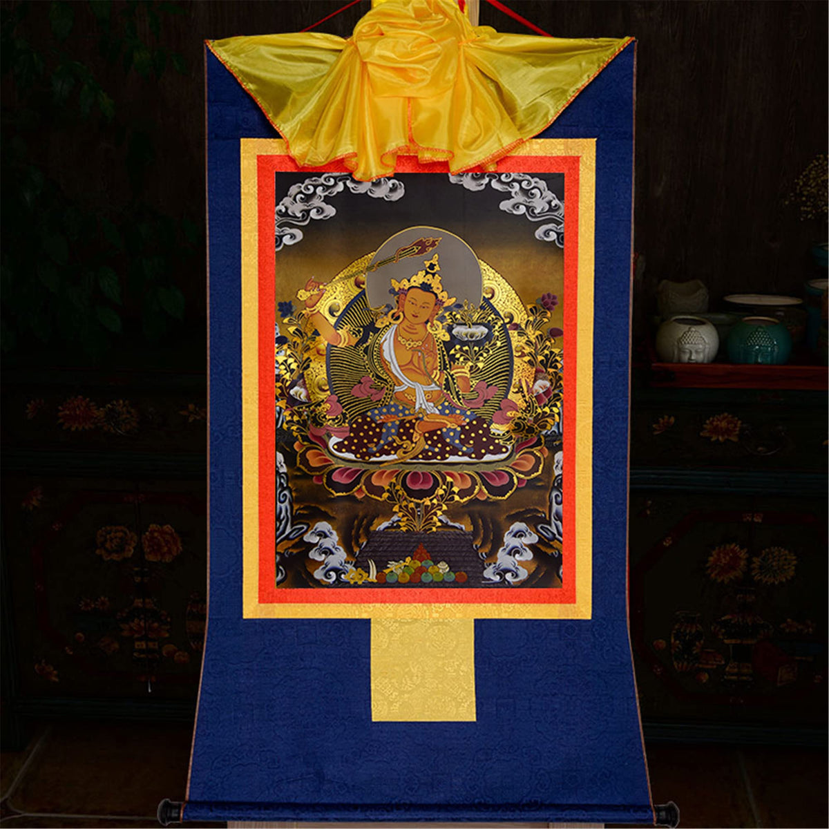 Jampelyang Manjusri Thangka Tibetan Thangka Art (Manjusri / 13.8"L x 11"W)
