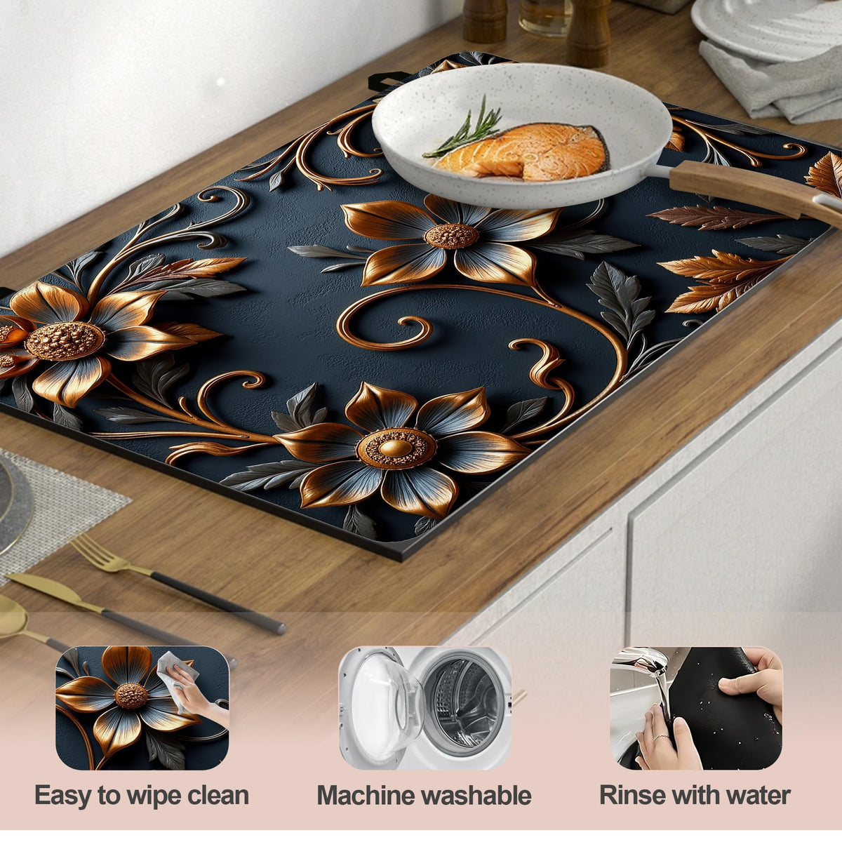 Multi Design Silicone Stove Cover for Glass (Baroque Floral)