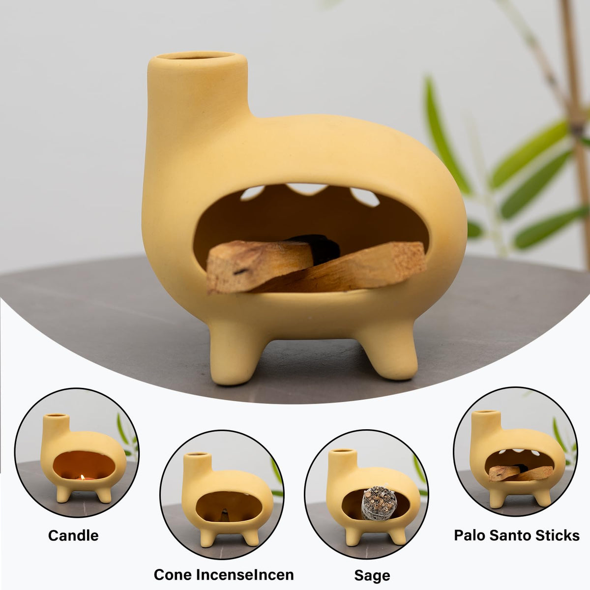 Handcrafted Yellow Clay Palo Santo Burner (Footed Clay -Yellow)