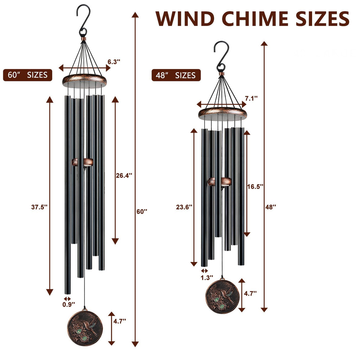 60” Large Wind Chimes for Outside (60" Hummingbird)
