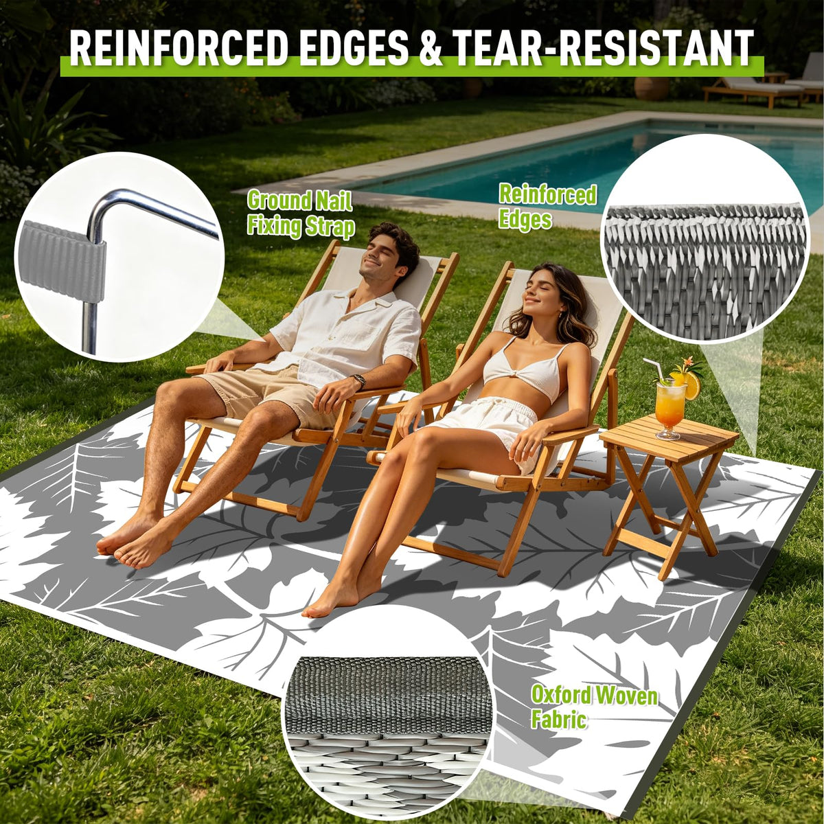 Outdoor Rug 4x6 ft Waterproof plastic Mat For RV Backyard Deck Patio Grey (Maple Leaf / 4x6 Feet)