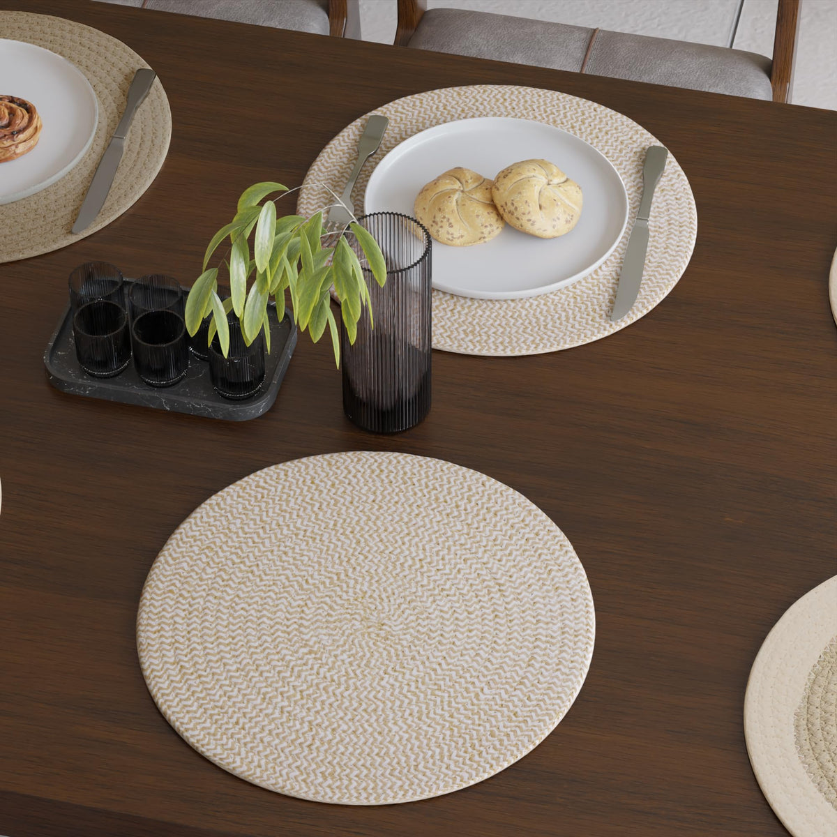 Placemats Round Cotton Dining Table Mats 13" (Beige Mix Combo / 13" (Set of 6))
