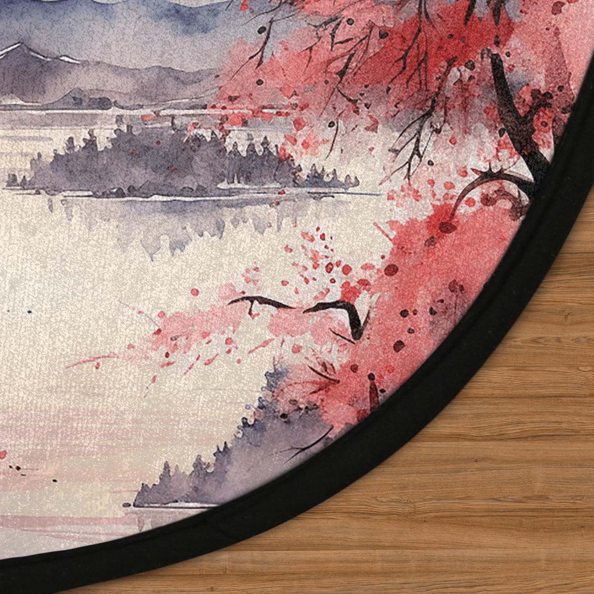 Japanese Style Art Print Round Area Rug 5Ft Circle Carpet Floor Mat (5 ft / Art Print)