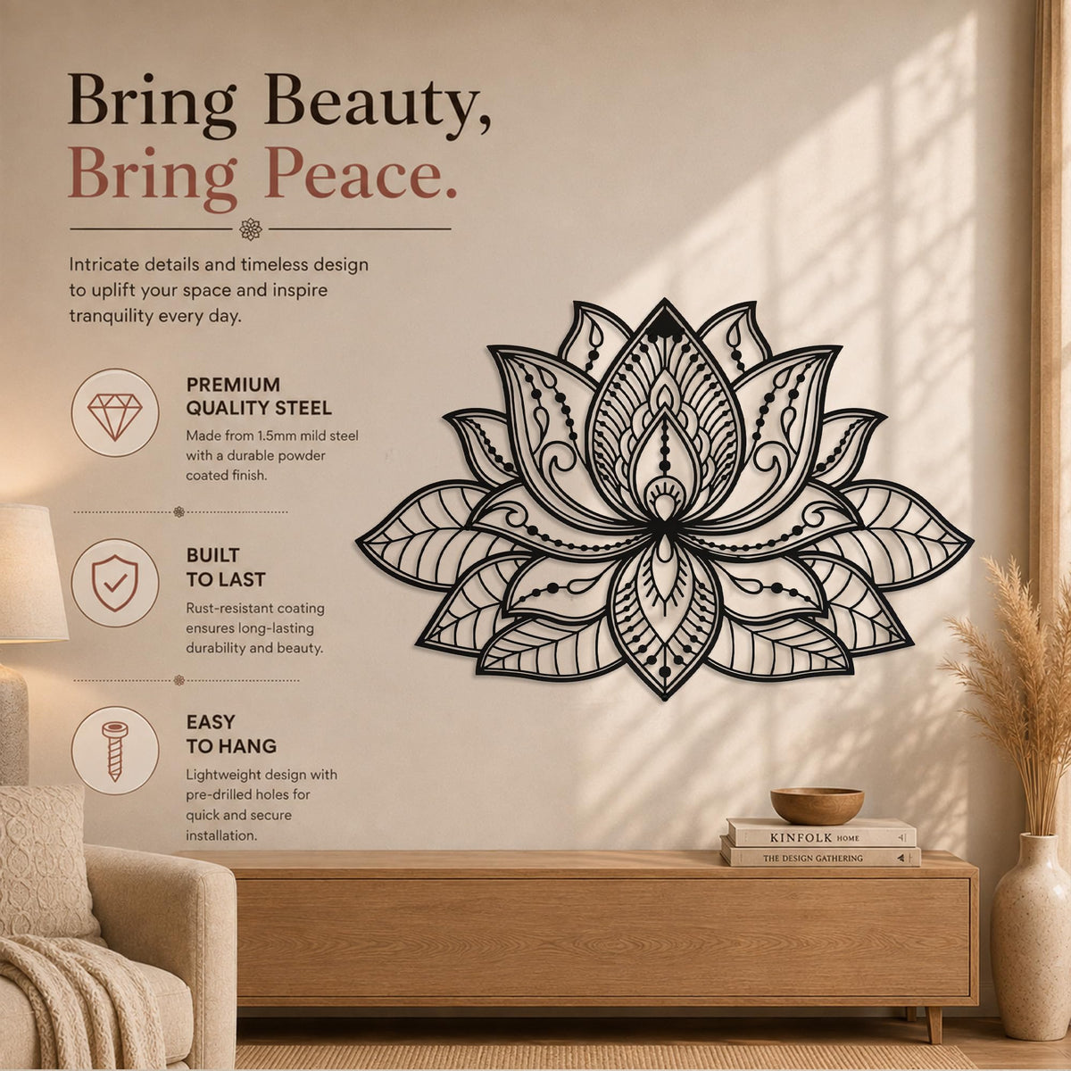 Mandala Metal Wall Decor (26.3" x 17" / Black)
