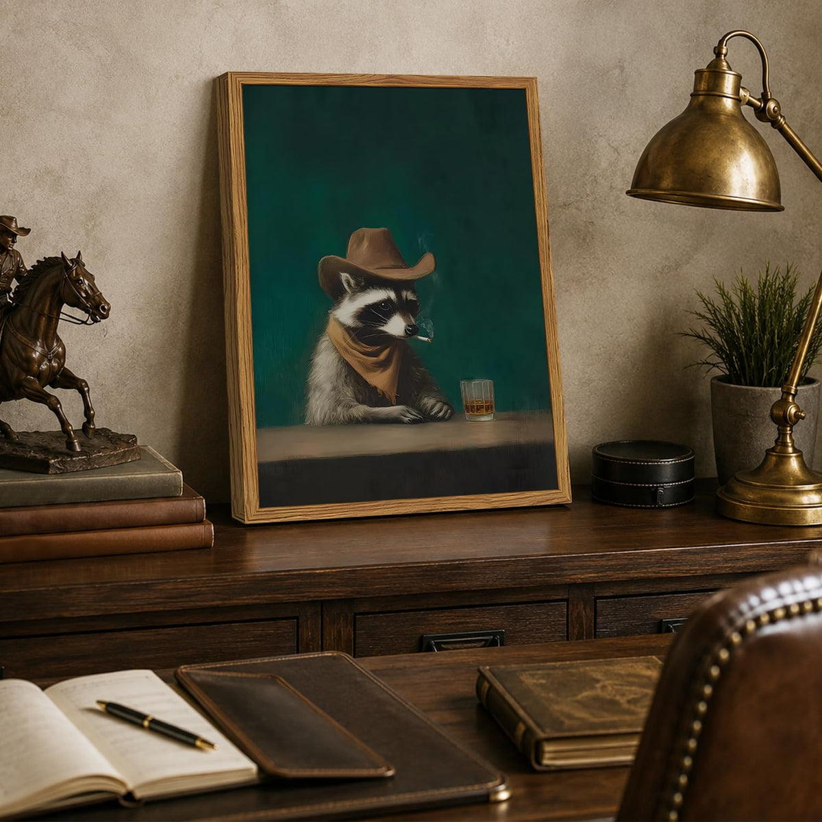 Framed Funny Raccoon Wall Art (Moody Raccoon / 10"L x 8"W)
