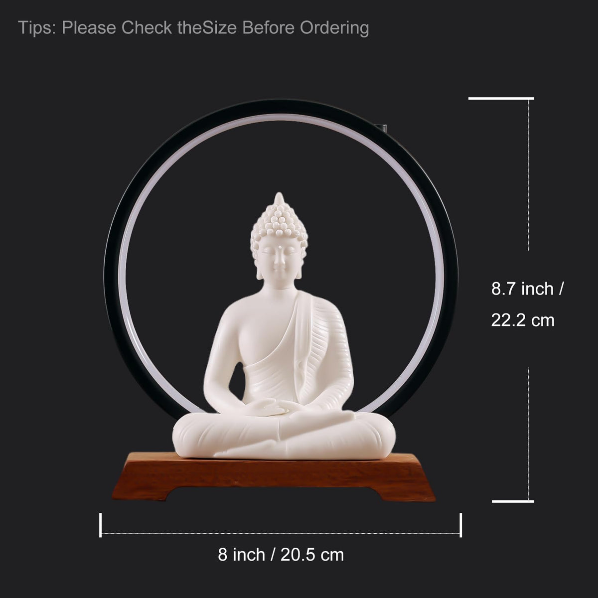 8.7 Inch LED Buddha Statue for Indoor Home Decor (White)