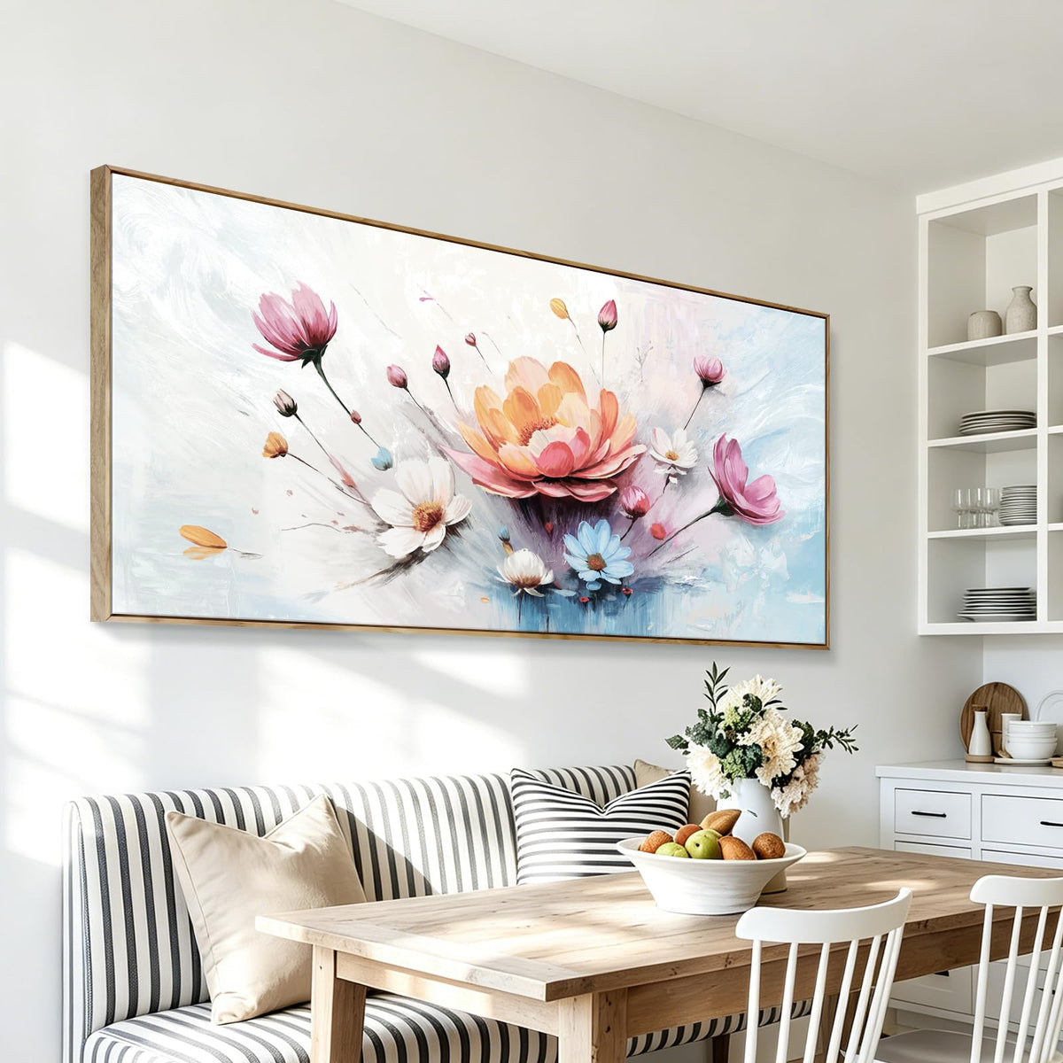 Overside Framed Abstract Flower Wall Art For Living Room 58X29 In (Colorful Flower Wall Art / 58"L x 29"W(Framed))