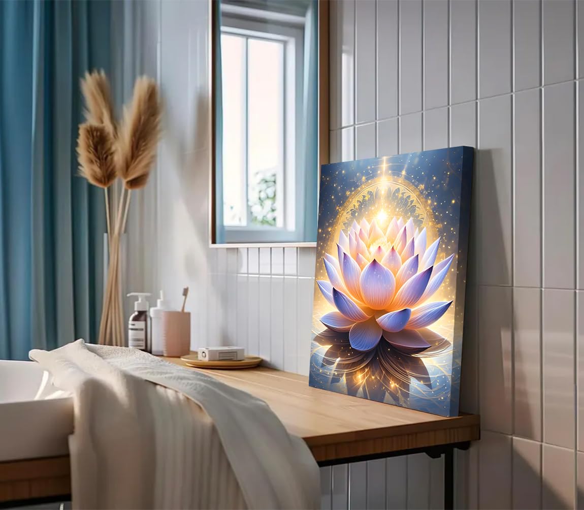 Canvas Prints Art Lotus Floral Pictures Wall Art for Zen Office Decor (Framed 12"X16"- Canvas Prints Art Lotus Floral Pictures Wall Art)