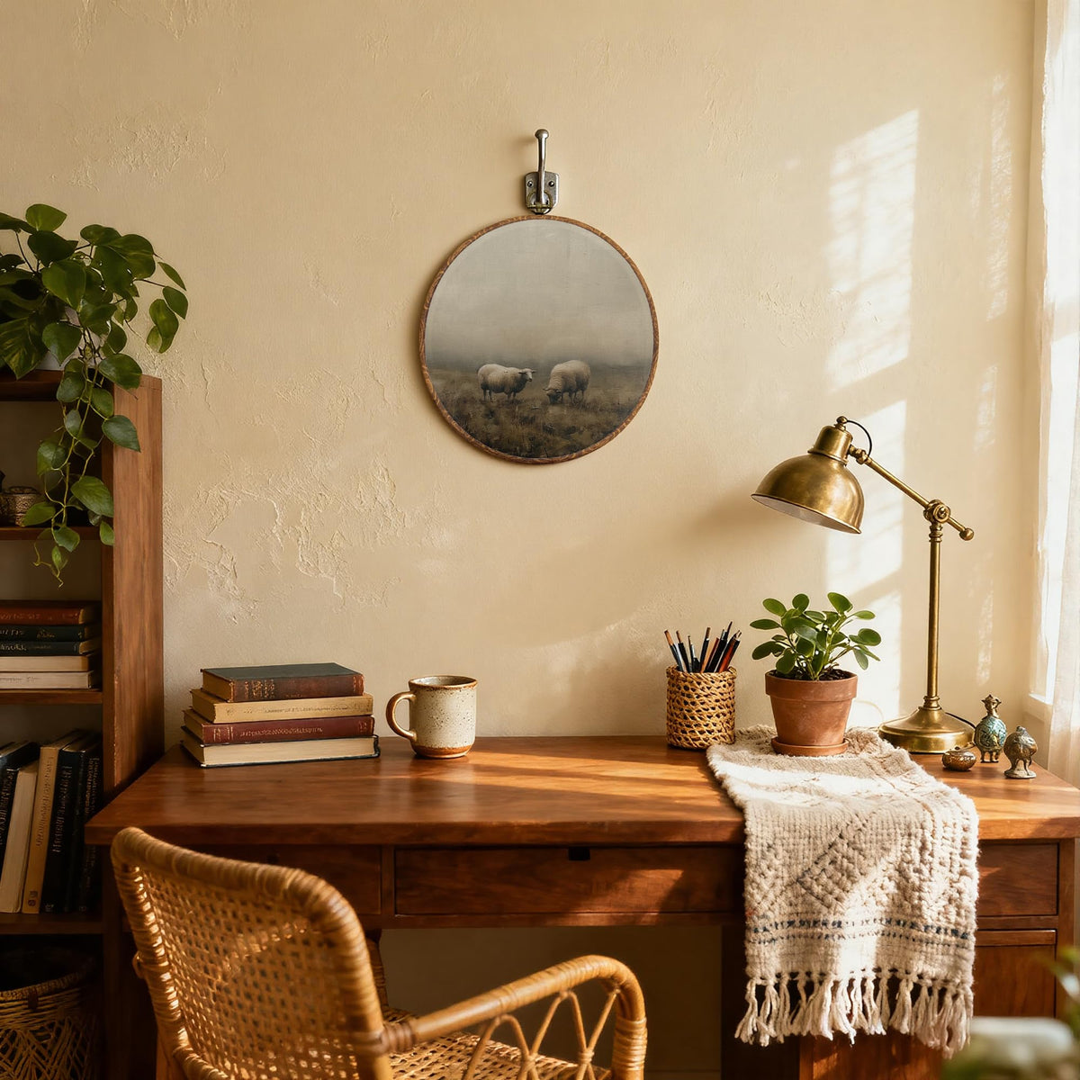 Vintage Farmhouse Sheep Round Wall Art (20Child)