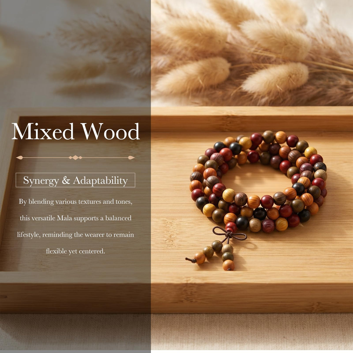 Natural Wood Wrap Bracelet for Women and Men (3-Mixed Sandalwood(8mm))