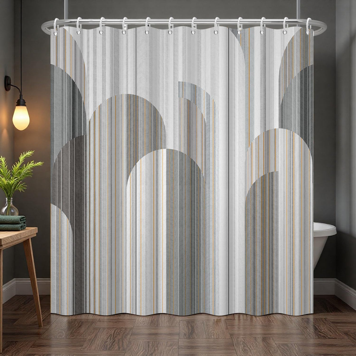 Abstract Arch Shower Curtain (Gray and Gold)