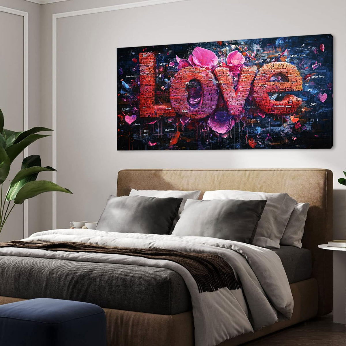 Pink LOVE Typography Wall Art for Living Room Office Modern Romantic Expression Abstract Painting Prints Contemporary Canvas Artwork Dining Bedroom Decor Extra Large (Contemporary / Red Pink LOVE Typography Wall Art / 58L" x 28W")