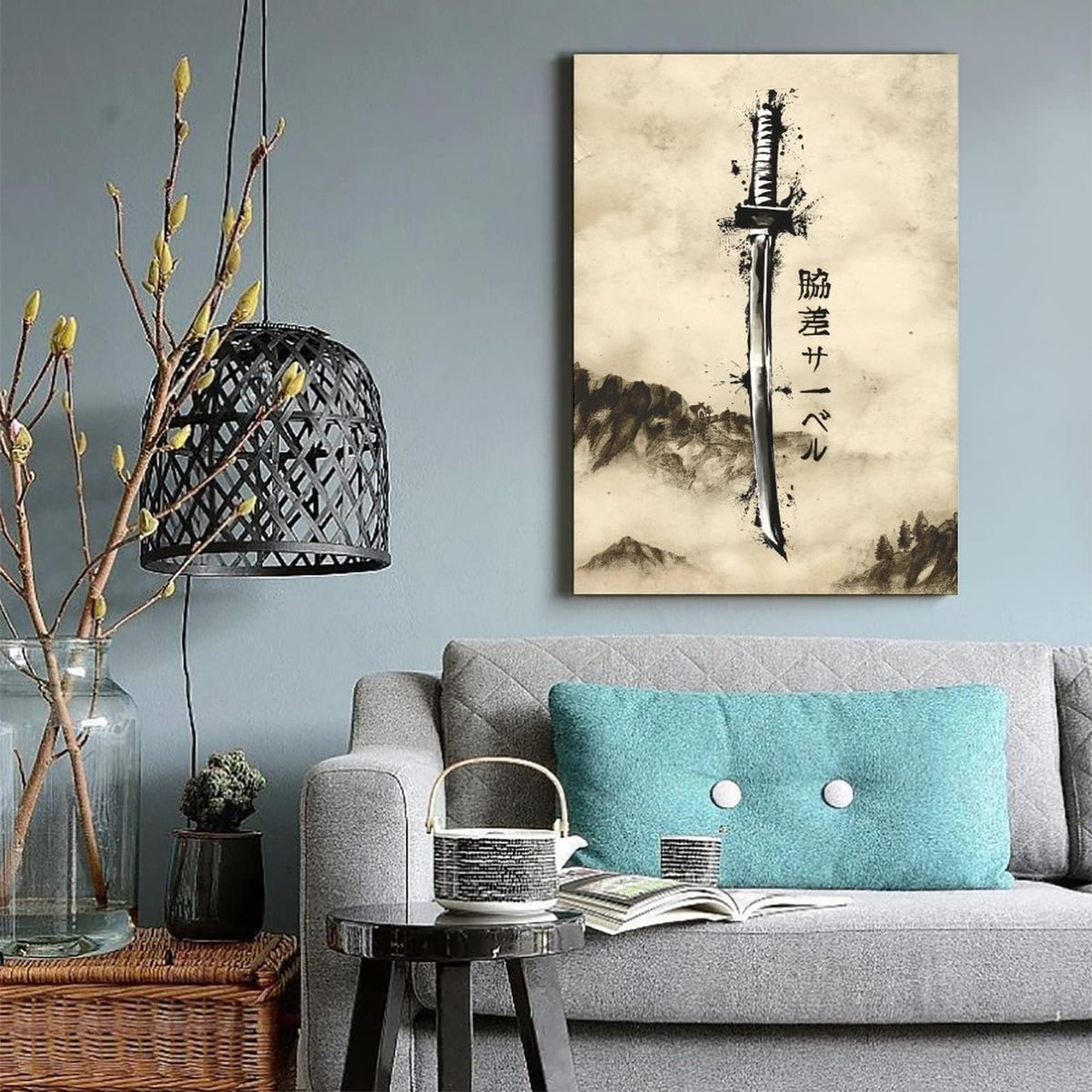 Japanese Ink Bushido Posters and Prints Samurai Canvas Painting Samurai Sword Wall Art Character Pictures Decoration Living Room Home Decor Unframed 24 x36 inches (36"L x 24"W / Unframe-1)
