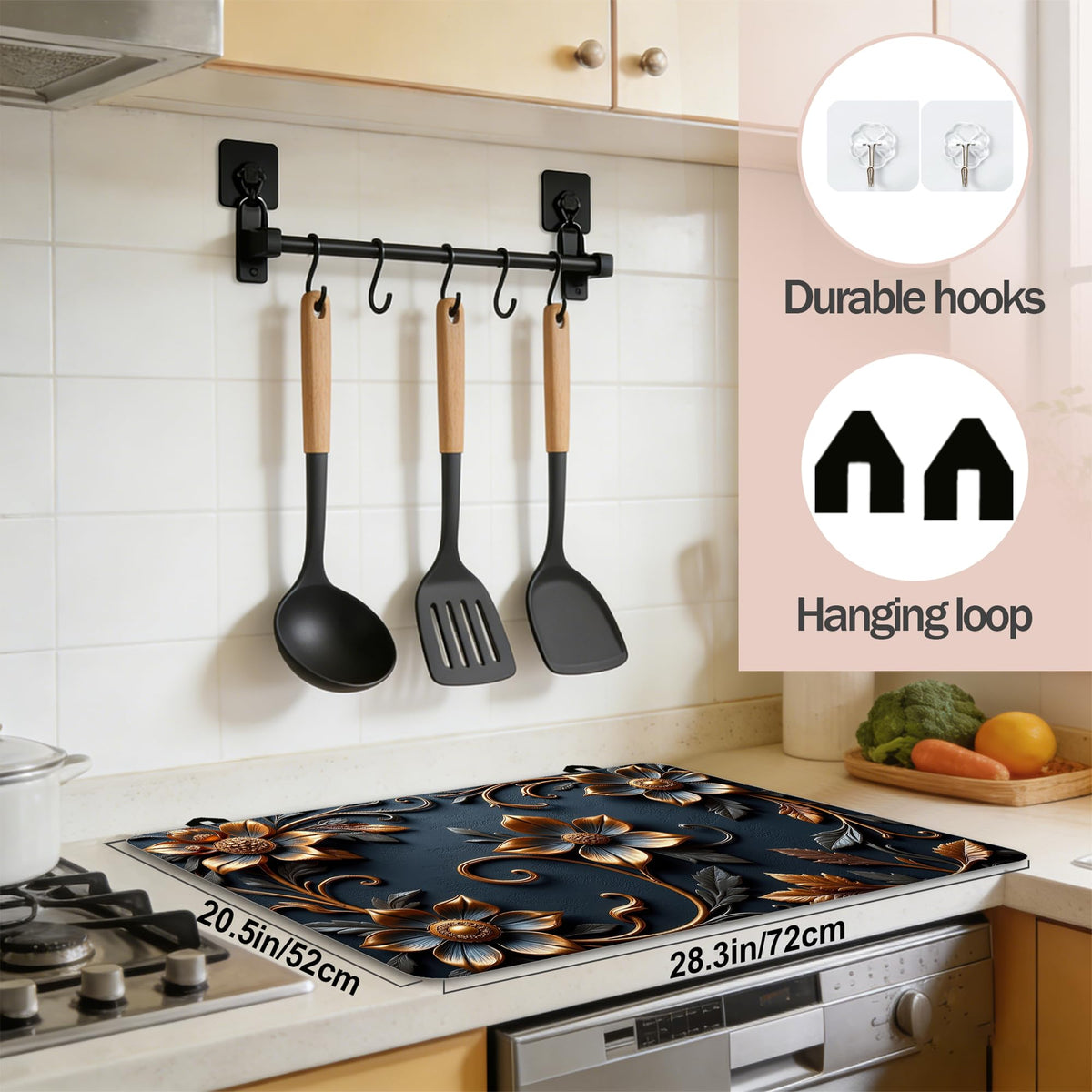 Multi Design Silicone Stove Cover for Glass (Baroque Floral)