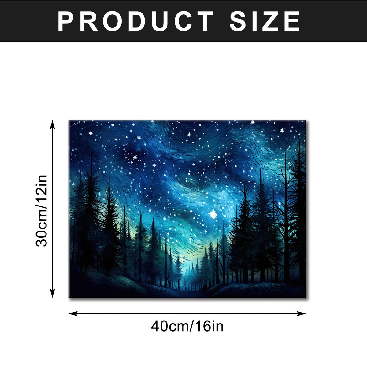 Forest Canvas Wall Art Visual Art Decor Fancy Blue Starry Night Forest Tree Framed Artwork for Bedroom Room Kitchen Bathroom Decorations 12x16inches (16"L x 12"W / Forest)