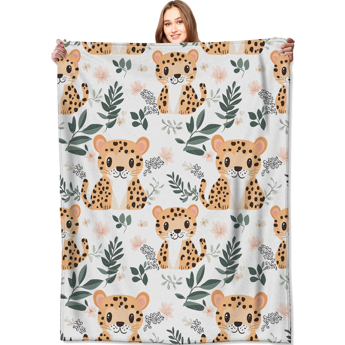 Cute Leopard Blanket Safari Cartoon Animal Throw Blankets (40x50in / Leopard)