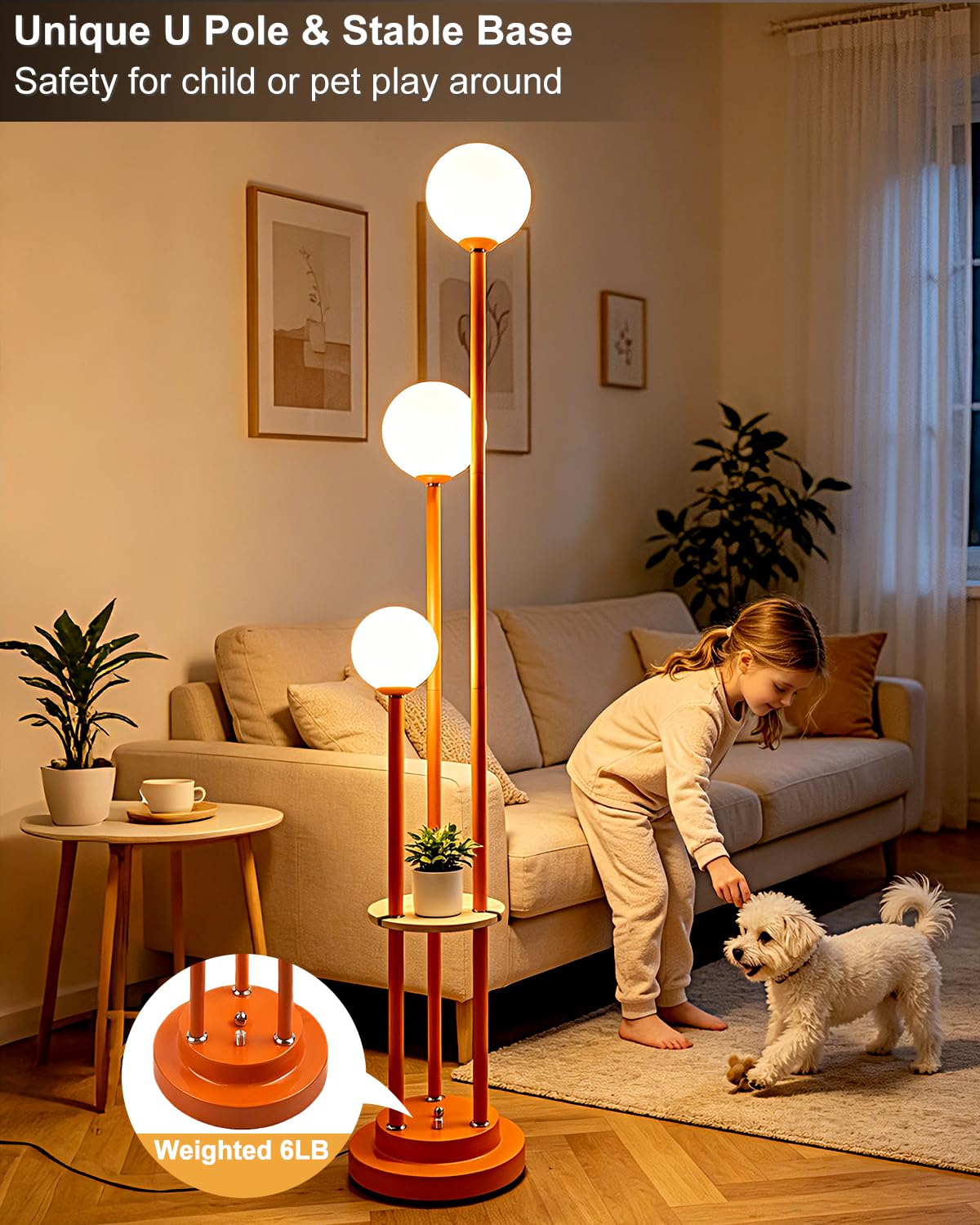 Orange Globe Floor Lamp 3 (A-Orange)