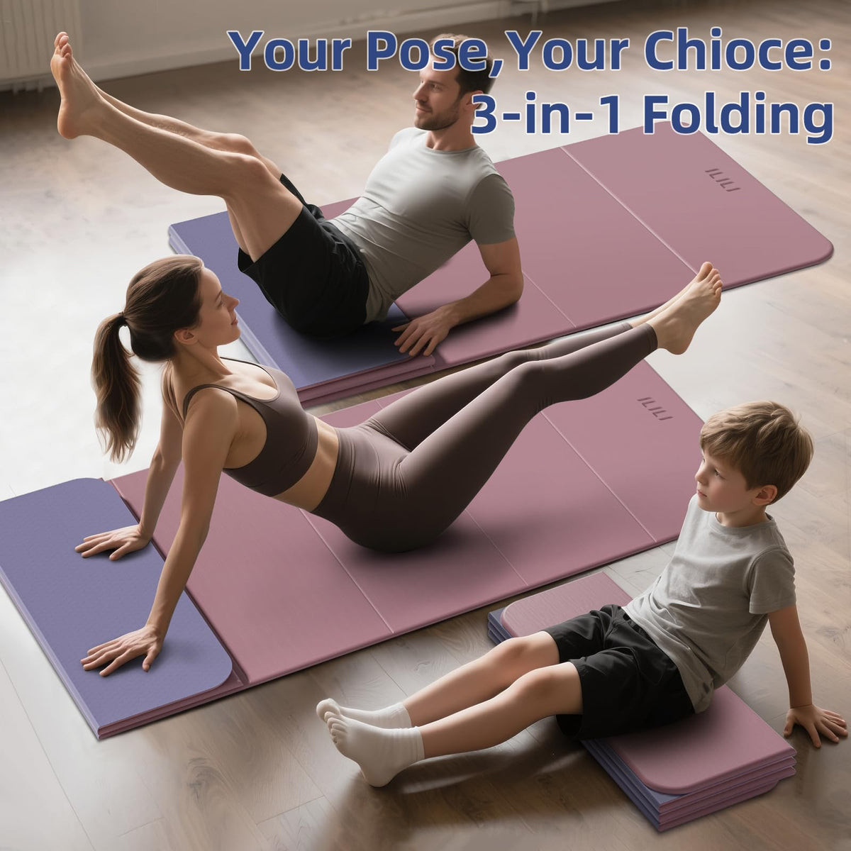 Foldable Yoga Mat 10mm (Dark Pink+Dark Grey)