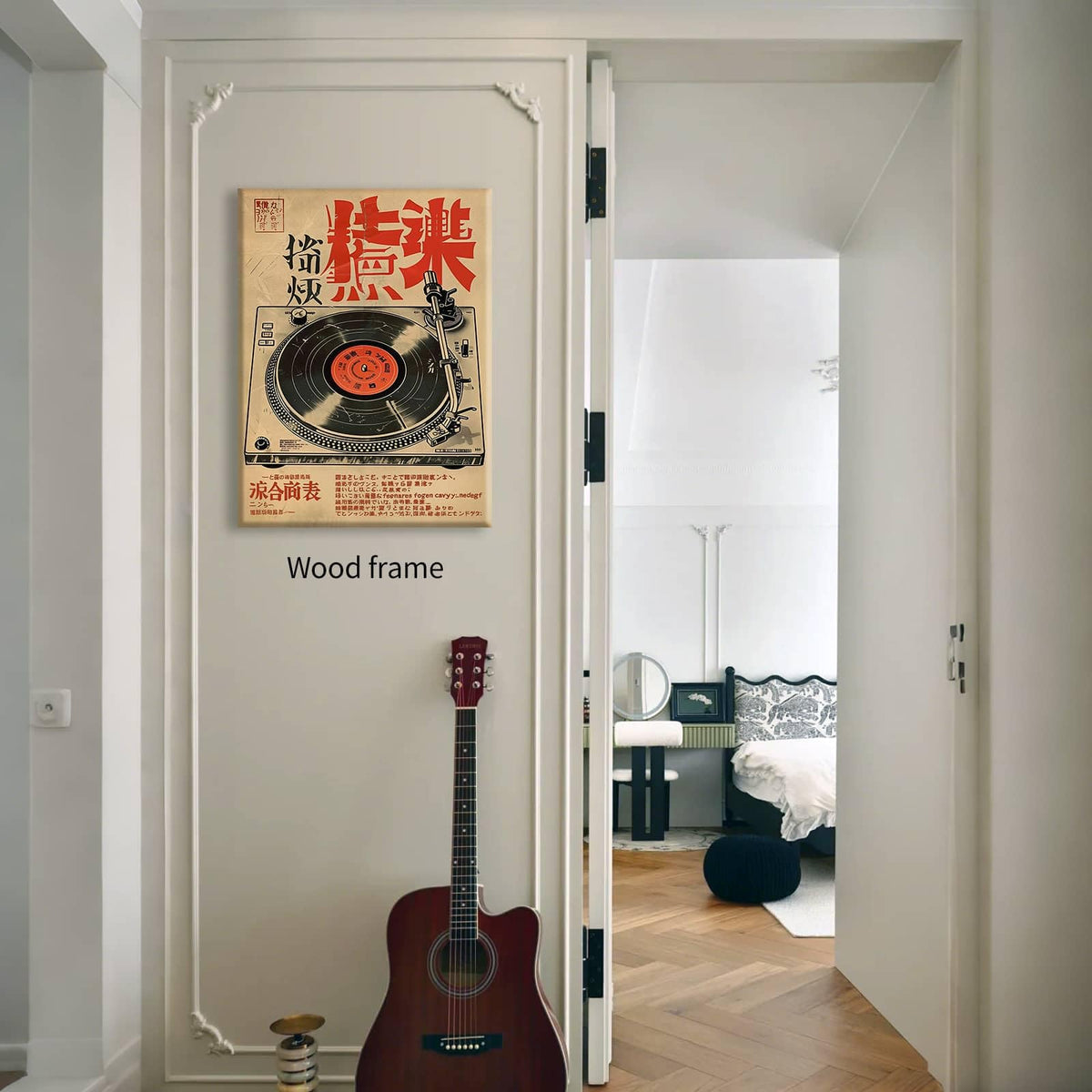 Japanese Wall Art Ready to hang 20x30in Wrapped Framed Vintage Record Player Music Poster Retro Ukiyo (Wrapped Canvas / Japanese Wall Art / 30"L x 20"W)