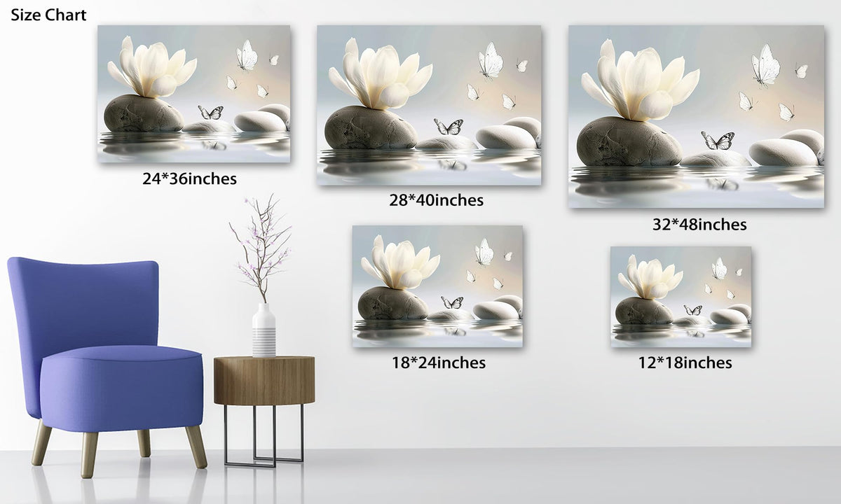 Zen Wall Art White Lotus Flower Canvas Art Prints for Spa Bathroom Decor (Zen Stones Canvas Frame-25 / 18"L x 12"W)