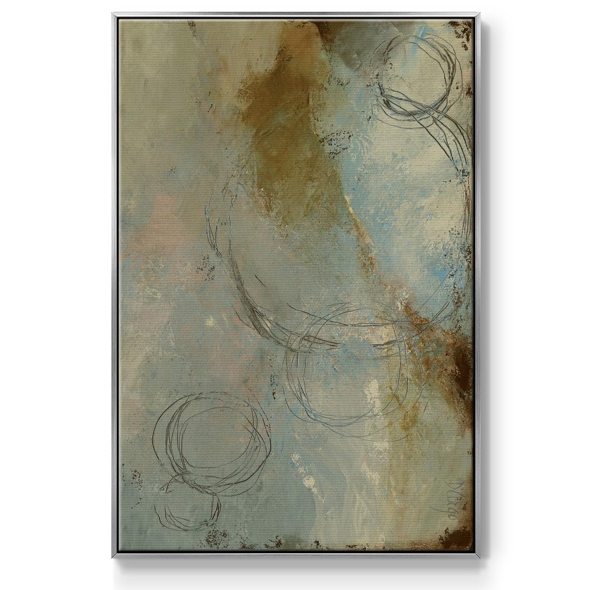 Wall Art Silver Floater Frame Home Decor Rustic Natural Color Zen Path Modern Abstract Hanging Paintings for Living Room Kitchen Office Walls (41"L x 27"W / Zen Path I)
