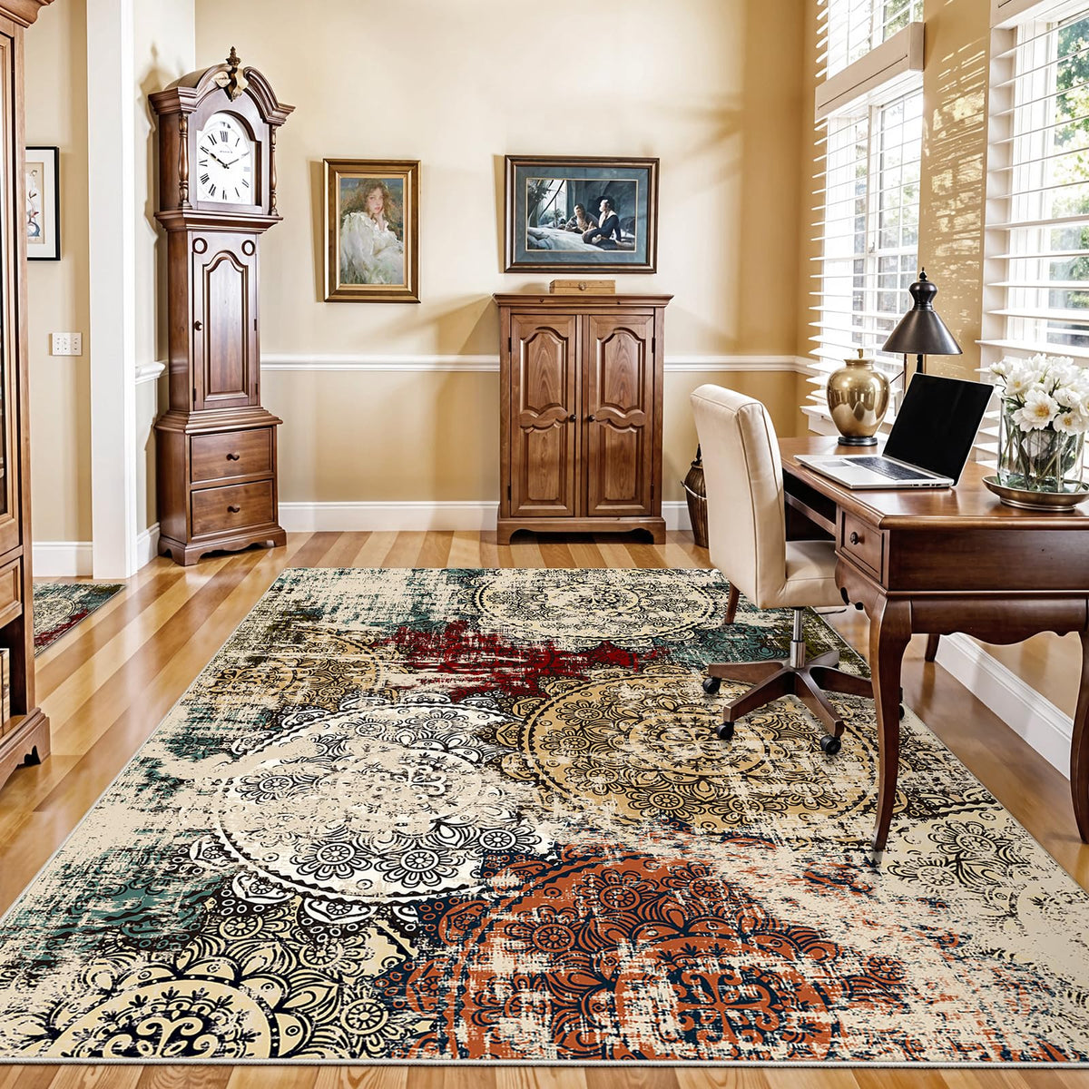 6x8 Area Rug Living Room：Washable Soft Thin Modern Non (Red/Green/Multi / 6' x 8' (Rectangular))