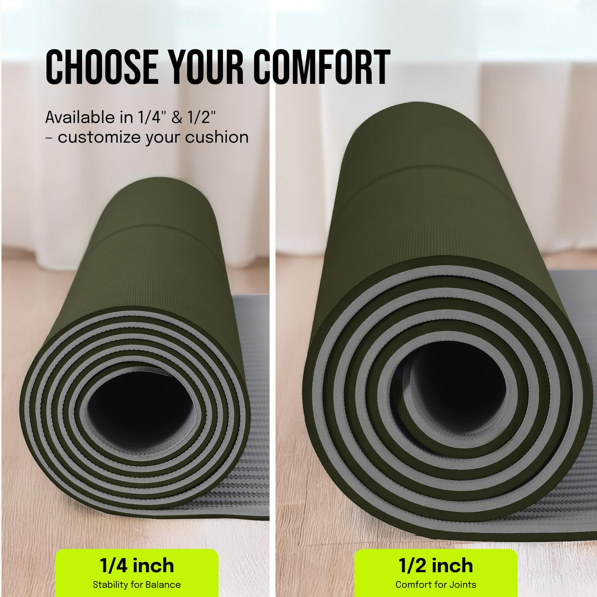 Extra Wide Yoga Mat for Men Women (Olive Green / Extra Cushion (1/2 Inch Thick))