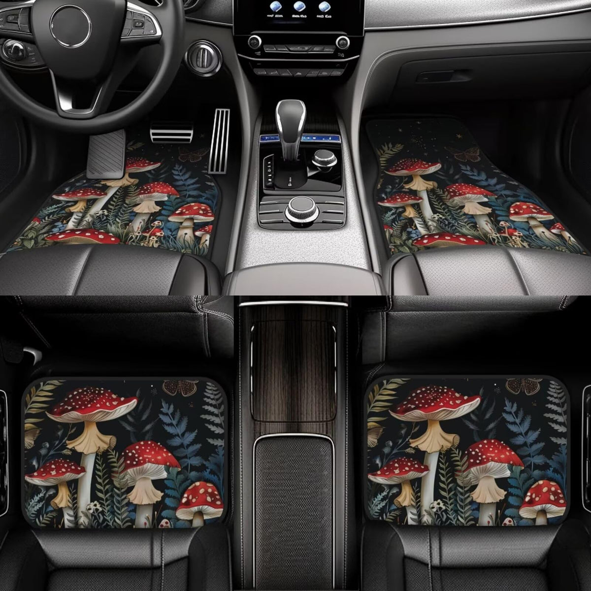 Mushroom Car Floor Mats Black and Red Car Floor Mats (Mushroom)