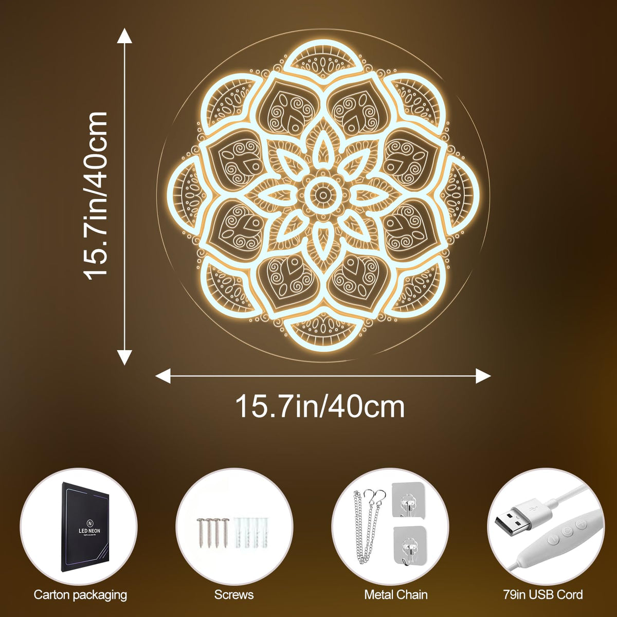 Mandala Neon Sign (Mandala-Warm Whitt)