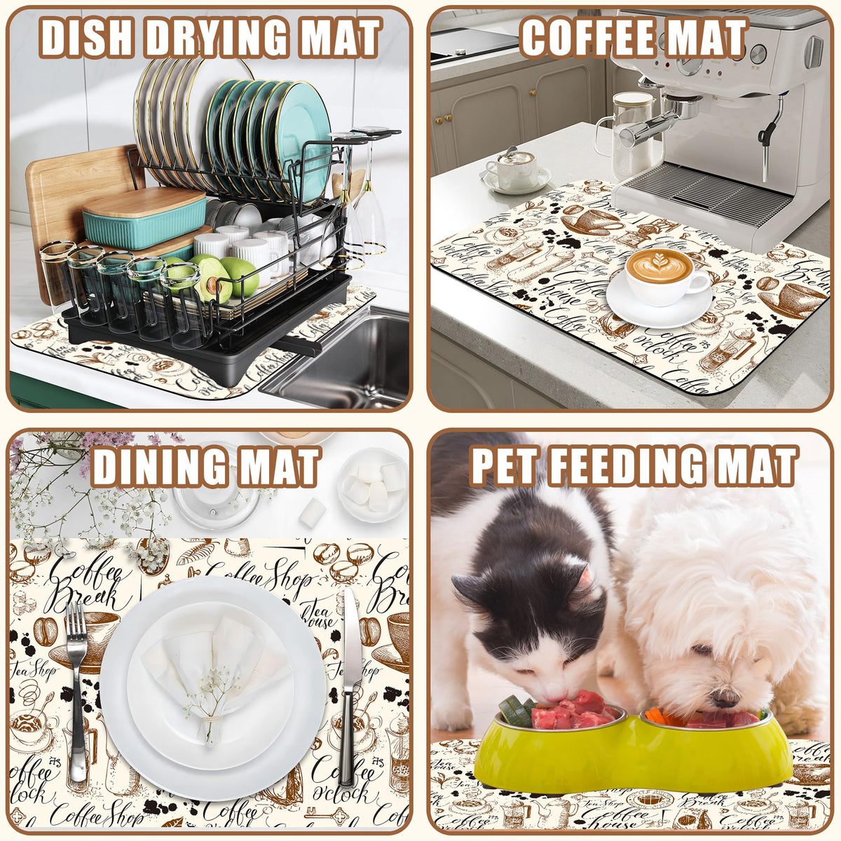 Dish Drying Mat Coffee House Coffee Bar Mat for Countertop Absorbent Rubber Backed Hide Stain Dish Drainer Rack Pad Espresso Machine Cafe Table Dining Room Decoration 15.7 x 23.6 Inch (15.7" x 23.6")